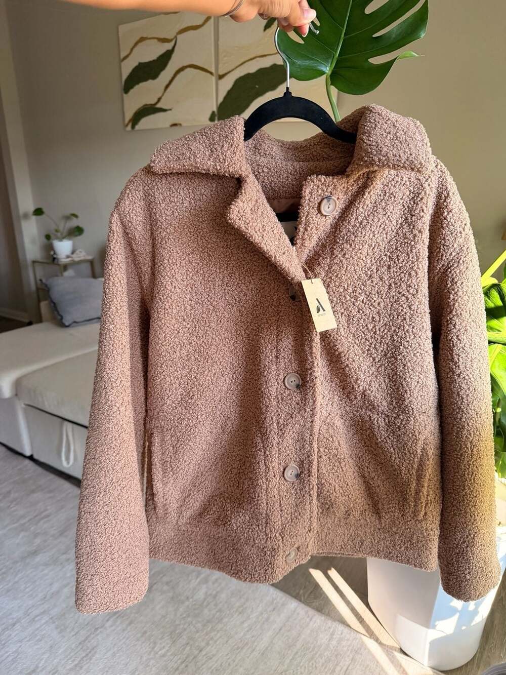 Amazon Essentials Teddy Sherpa Fleece Coat Size M Tan